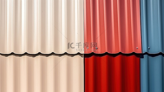 金属波纹背景图片_家庭外部的 3D 插图，采用波纹金属壁板PVC 涂层金属屋顶板和异形板