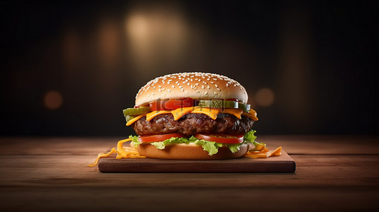 3D 插图的正宗汉堡