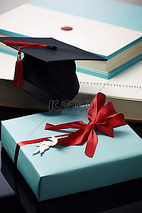 一个装有毕业帽和文凭的盒子
