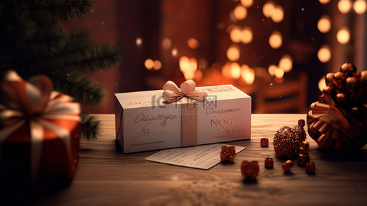 圣诞节和新年庆祝活动的节日礼券和证书的 3D 渲染