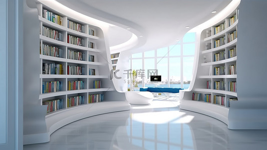 图书馆室内设计的 3d 渲染