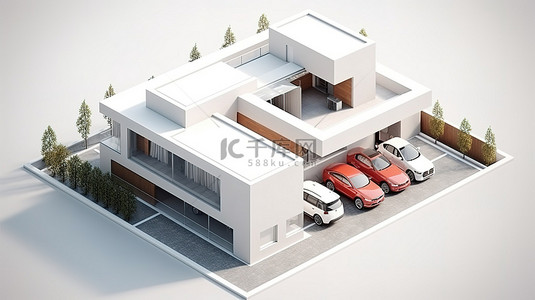 带有附加停车区的 3D 房屋的建筑设计