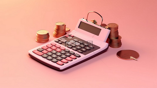 税背景图片_财务管理税计算与剪贴板计算器和硬币在充满活力的粉红色背景 3d 渲染