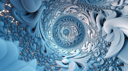 蓝色和白色 3d 渲染中的抽象门户分形螺旋