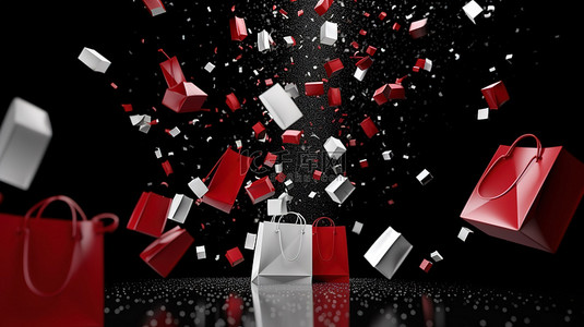 黑色星期五特价 令人惊叹的红白购物袋，带有闪闪发光的效果