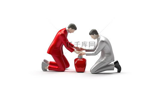 医疗人员手背景图片_心肺复苏术培训概念的 3D 插图，医生在白色背景下进行急救技术