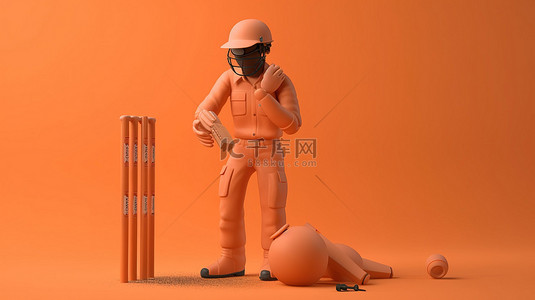 荷兰板球运动员在米色背景下准备比赛的 3D 渲染