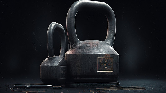 铁壶背景图片_3d 渲染黑色壶铃和哑铃进行力量训练