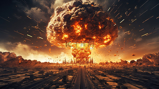 黑色火背景图片_迷人的黑色 3D 模拟中的巨大核爆炸
