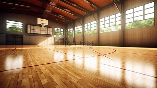 篮球赛背景图片_室内球场篮球的 3d 渲染