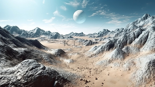风景攀登背景图片_落基山远景带有陨石坑的抽象地形的 3D 渲染