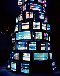 带有发光玻璃的大型电视显示塔