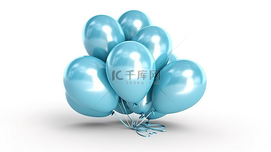 豪氣背景图片_蓝色气球的 3D 渲染是白色背景活动卡的完美庆祝元素