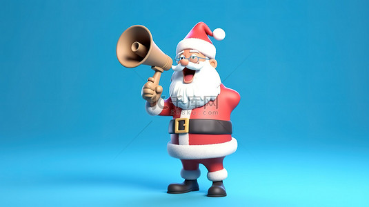 卡通圣诞老人与扩音器完美的圣诞问候横幅和标签 3D 插图