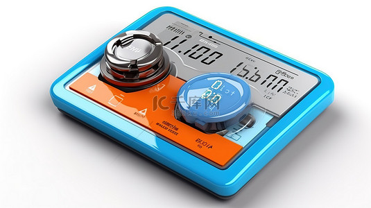 售價背景图片_白色背景上用信用卡测量千瓦时的电表的 3D 插图
