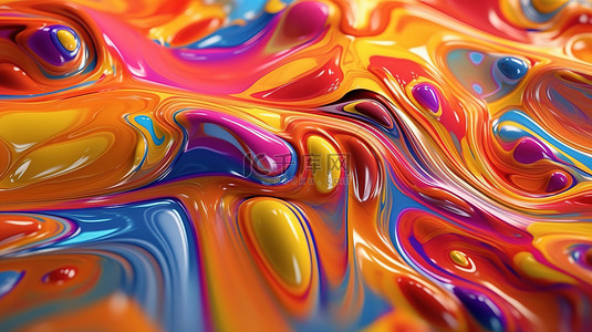 多色抽象液体背景的 3D 渲染精美流畅