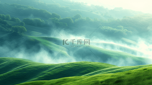 绿色电脑背景背景图片_山野薄雾晨曦风光春天风景壁纸背景图片