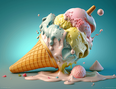 甜筒冰淇淋背景图片_夏日融化的冰淇淋背景