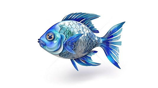 白色背景背景图片_充满活力的 3D 设计，白色背景下优雅的蓝色鱼剪影