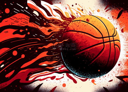 男孩打篮球卡通背景图片_运动篮球红色插画背景