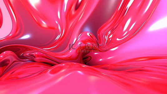 背景模糊的红色粉色渐变液体抽象的迷人 3D 渲染