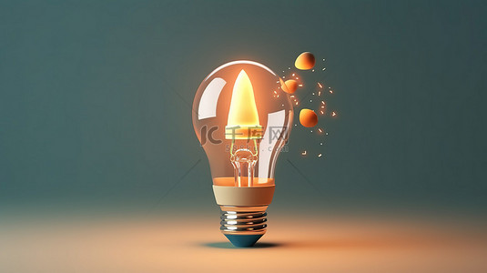 玻璃灯泡火箭发射想法的简约 3D 插图