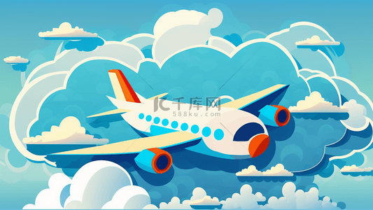 旅行背景图片_飞机旅游蓝色卡通背景