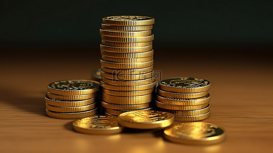 银行背景图片_用于银行和金融概念的一堆硬币的 3D 渲染图像