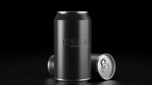 冰红茶标签背景图片_黑色标签铝罐模型的 3D 渲染，用于包括啤酒在内的各种饮料