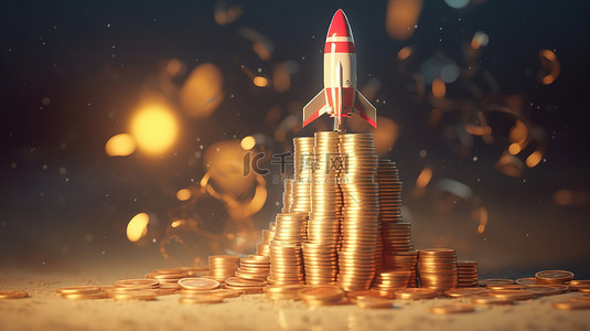 用火箭和 3D 销售增长图启动硬币堆业务