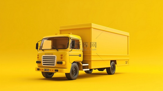 为设计师提供黄色隔离背景下的送货卡车的 3D 渲染
