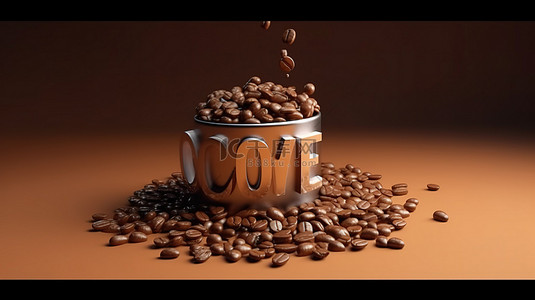 文字排版背景图片_带有 3D 排版和咖啡豆设计的温馨咖啡引言