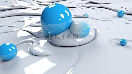 白色创意海报背景图片_简约蓝色和白色抽象海报背景3D渲染液体球体