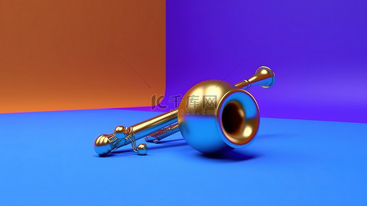 金色背景图片_数字创建的紫色背景下带有蓝色喇叭的金色球体