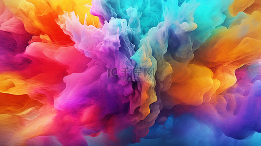 抽象星云背景上生动的彩虹色调 3D 渲染