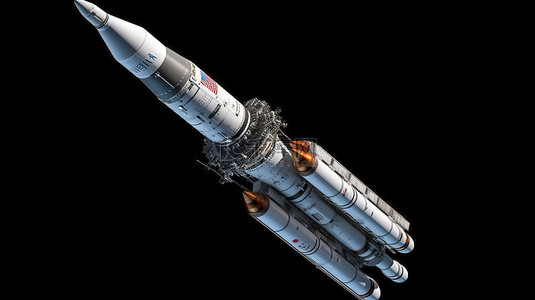 初始阶段可重复使用轨道火箭的 3d 渲染