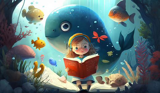 可爱卡通鲸鱼背景图片_儿童阅读鲸鱼背景