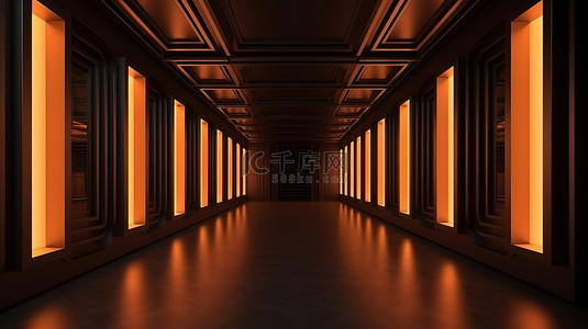 高清壁纸背景图片_具有几何形状和照明路径的走廊的 3D 插图