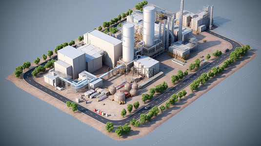工业背景图片_建筑项目的体积设计元素工厂和厂区的 3D 模型以及建筑物锅炉和工厂