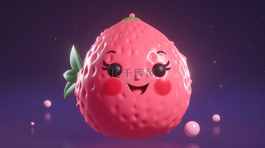 迷人的 3d 草莓月亮与卡哇伊触摸