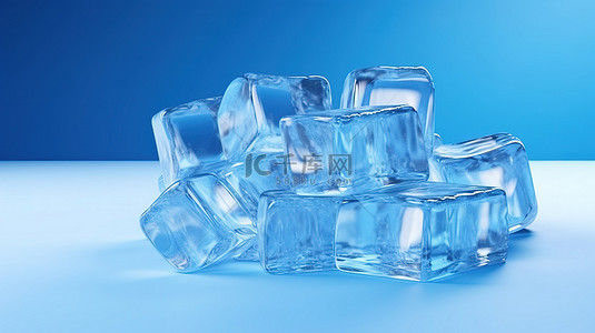 冰块蓝色背景背景图片_蓝色背景上冰块的 3d 渲染
