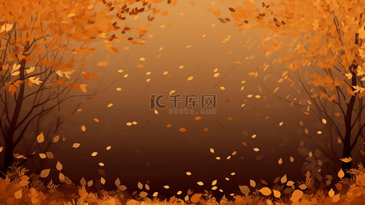 秋天落叶树叶卡通风景插广告背景
