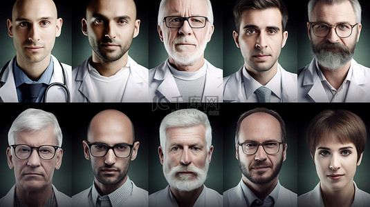 医疗人员手背景图片_3D 合成图像中描绘的自信的医生和外科医生