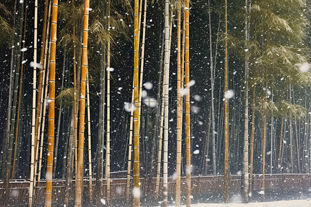 冬天竹子背景图片_农场区的白雪从高大的竹林中飘落