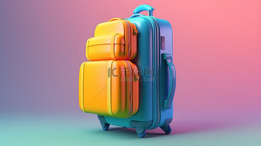 的行李箱背景图片_充满活力的行李箱和背包在 3d 渲染在蓝色背景与文本空间