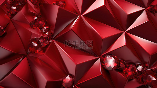 铁质精美背景图片_精美的红色背景，带有三角形和水晶 3D 渲染