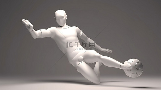 塑料足球运动员 3D 渲染角色胸部在世界杯足球比赛中撞球