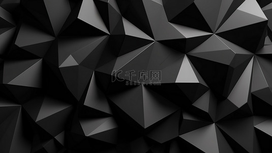 大胆而精致的低聚黑色背景与几何三角形，打造动态商务外观 3D 插图