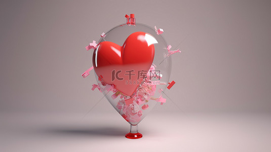 红心 3D 插图丘比特之箭刺穿开放口香糖胶囊的创意概念