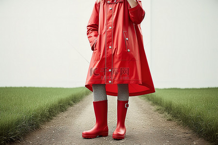 行政文员求职简历背景图片_一个女人穿着红色雨衣和雨靴